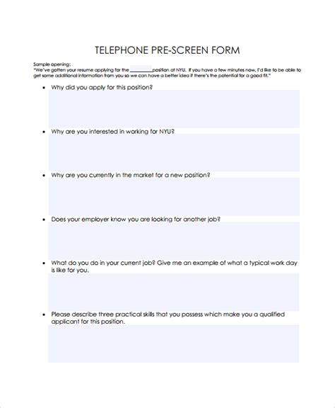 Telephone Screening Template