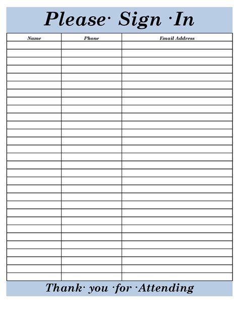 Template For A Sign In Sheet