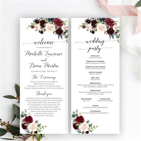 Template For A Wedding Program
