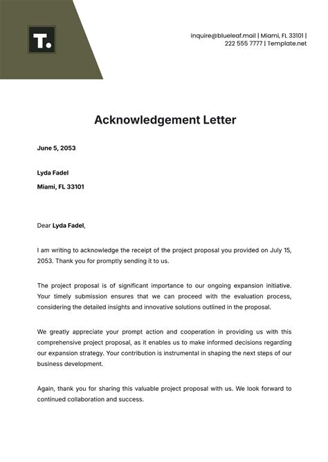 Template For Acknowledgement Letter