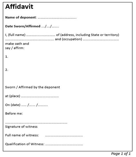 Template For Affidavit