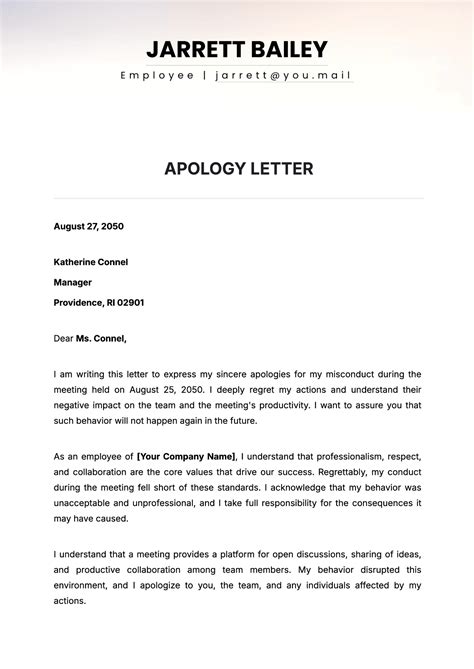 Template For Apology Letter