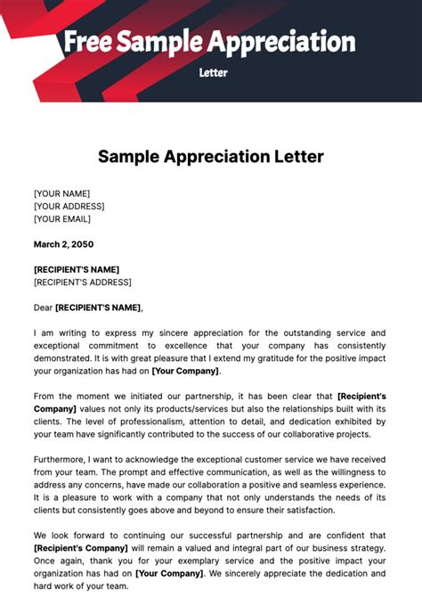 Template For Appreciation Letter