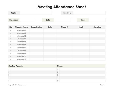 Template For Attendance Sheet For Meetings