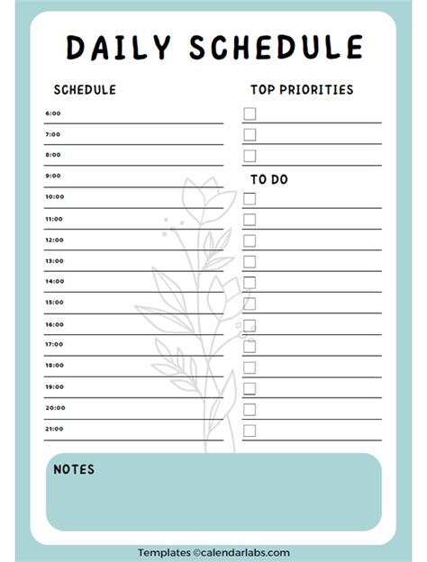 Template For Day Schedule