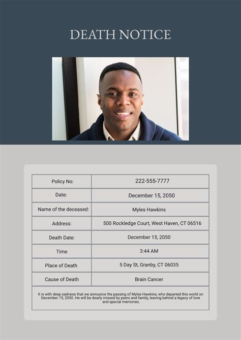 Template For Death Notice