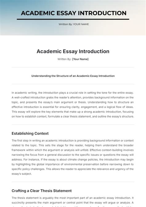 Template For Essay Introduction