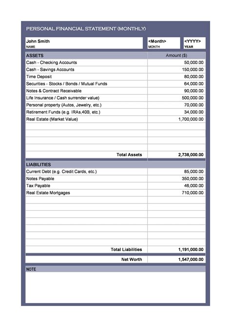 Template For Financial Statement
