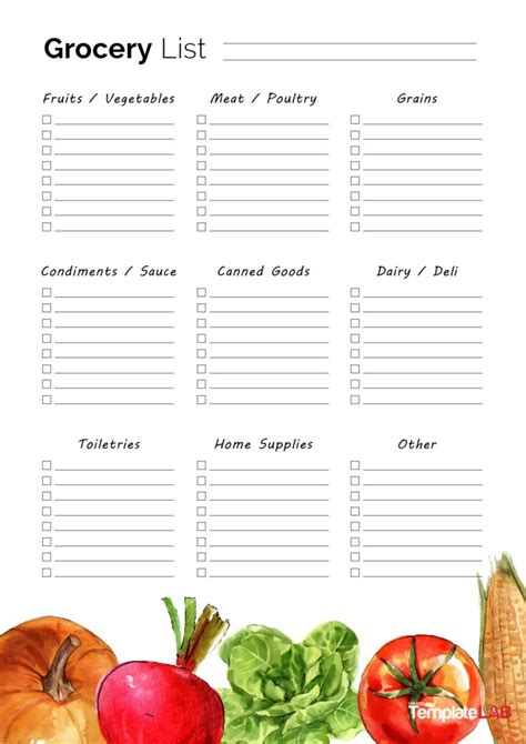 Template For Grocery List
