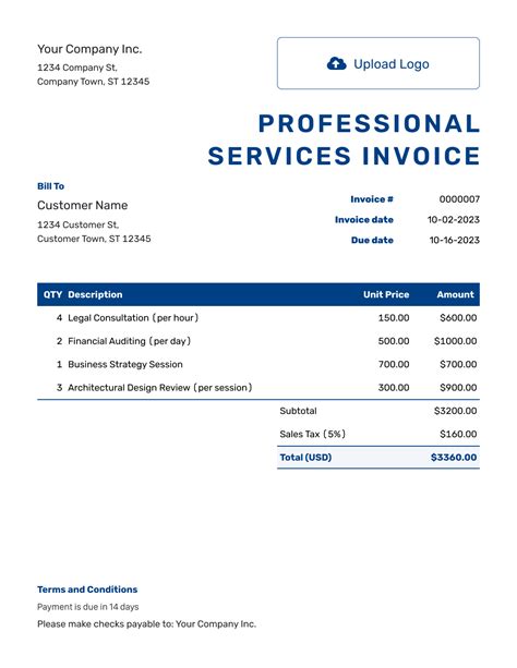 Template For Invoice For Professional Services