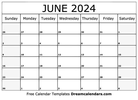 Template For June 2024 Calendar