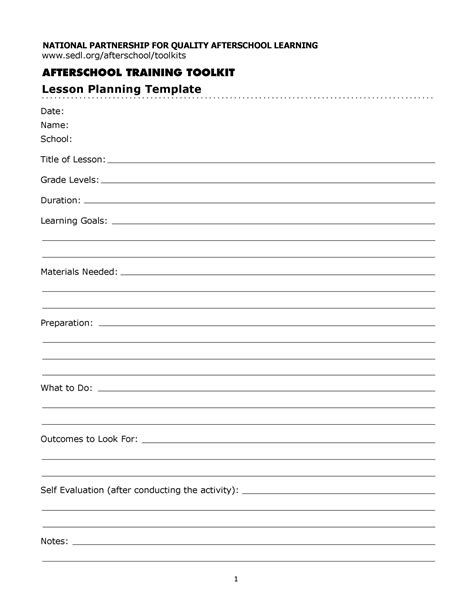 Template For Lesson Plans