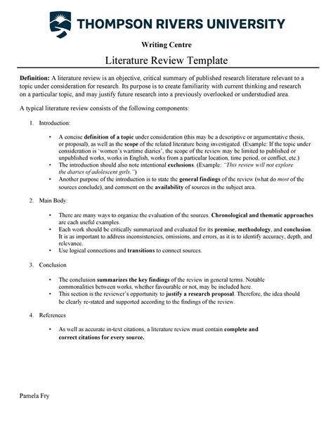 Template For Literature Review