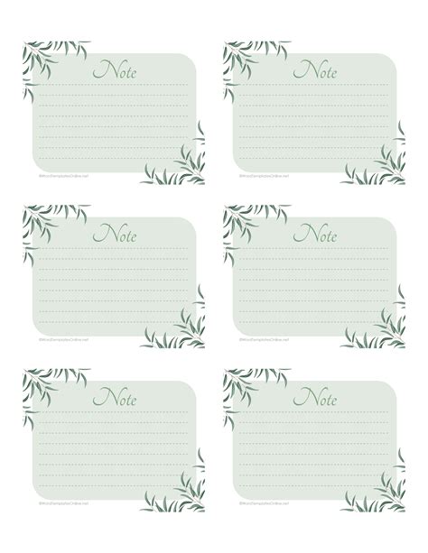 Template For Note Cards