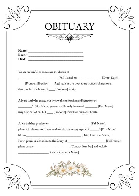 Template For Obituary Free