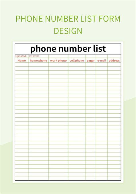Template For Phone Numbers