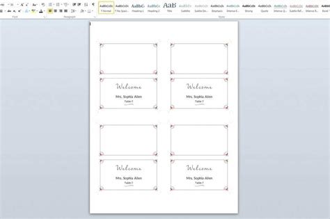 Template For Place Cards Word