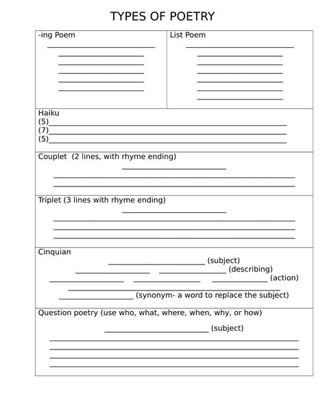 Template For Poem Writing