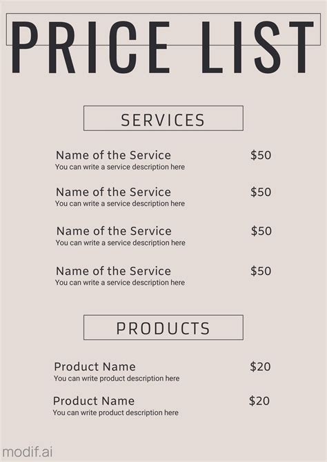 Template For Price List