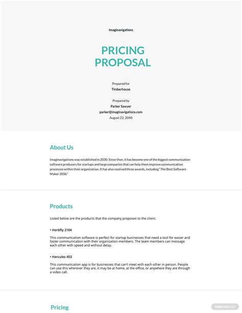 Template For Pricing Proposal