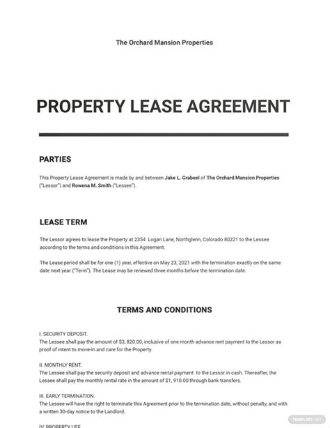 Template For Property Lease Agreement