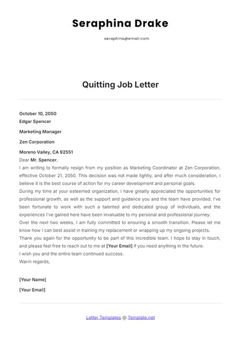 Template For Quitting A Job