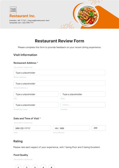 Template For Restaurant Review