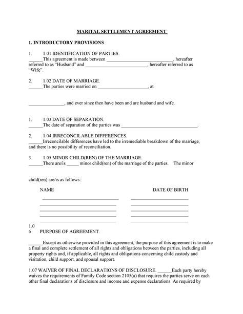 Template For Separation Agreement