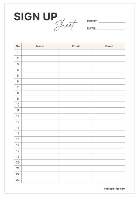 Template For Sign Up Sheet For Event
