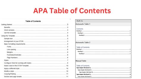 Template For Table Of Contents Apa Style
