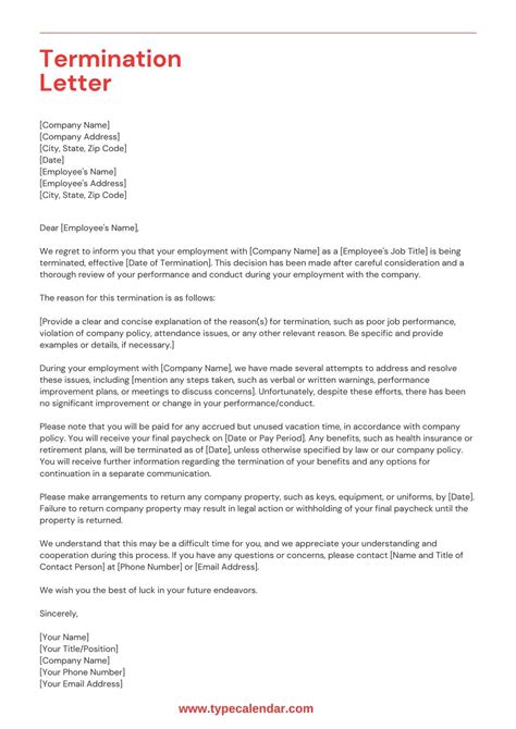 Template For Termination Letter