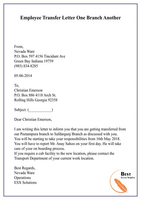 Template For Transfer Letter