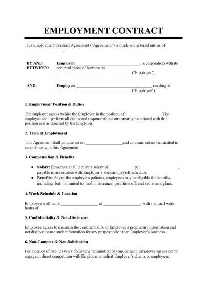 Template For Work Contract
