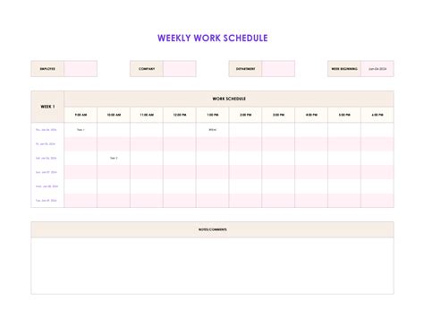 Template For Work Schedule Weekly