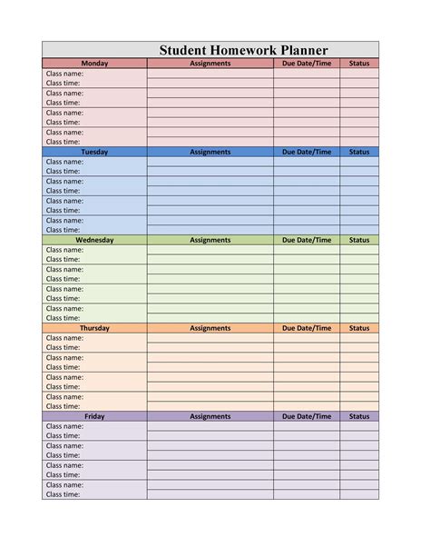 Template Homework Planner