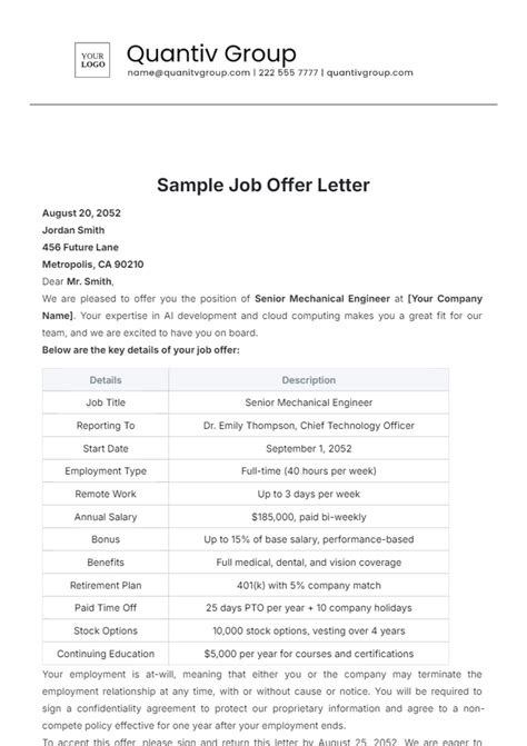 Template Job Offer Letter