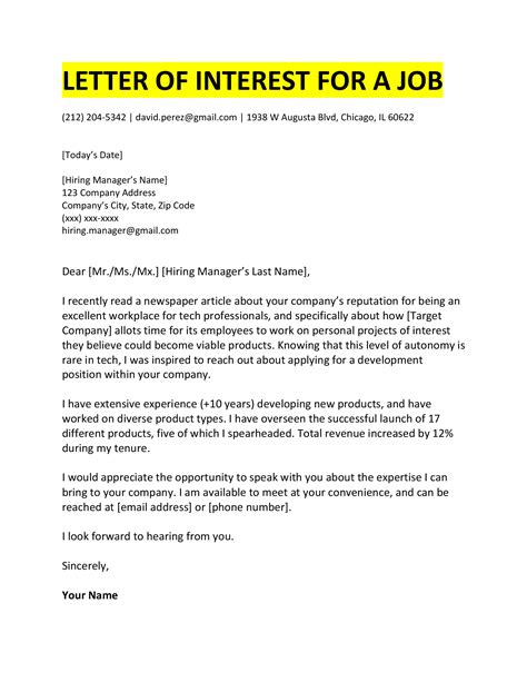Template Letter Of Interest