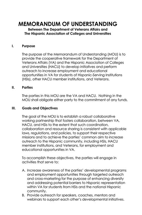 Template Memorandum Of Understanding