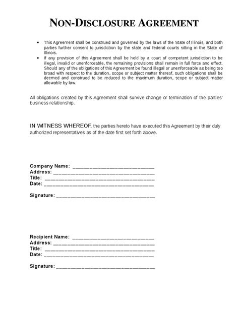 Template Non Disclosure Agreement