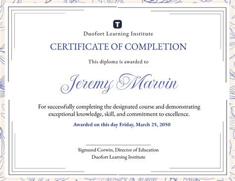 Template Of Certificate Of Completion