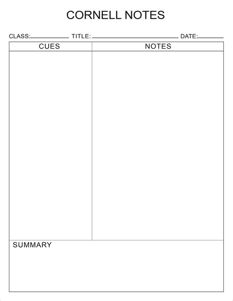 Template Of Cornell Notes