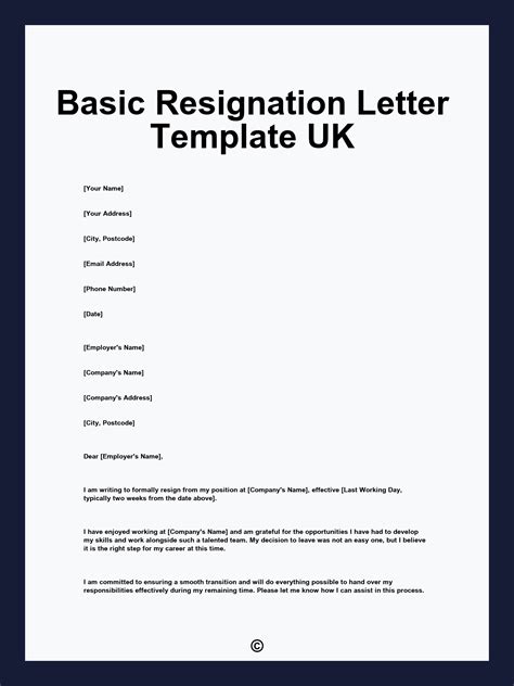 Template Of Resignation Letter Uk