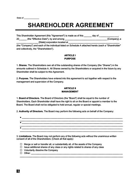 Template Shareholder Agreement
