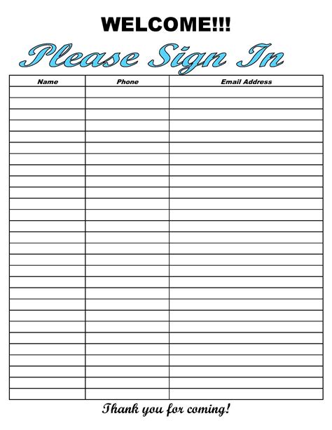 Template Sign In Sheet