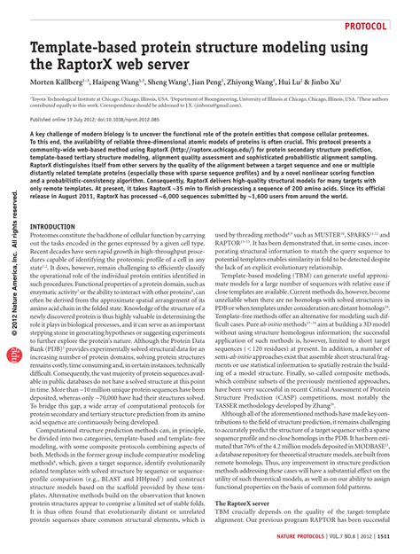 Template-based Protein Structure Modeling Using The Raptorx Web Server
