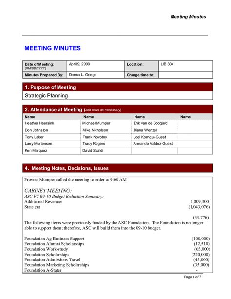 Templates For Meeting Minutes