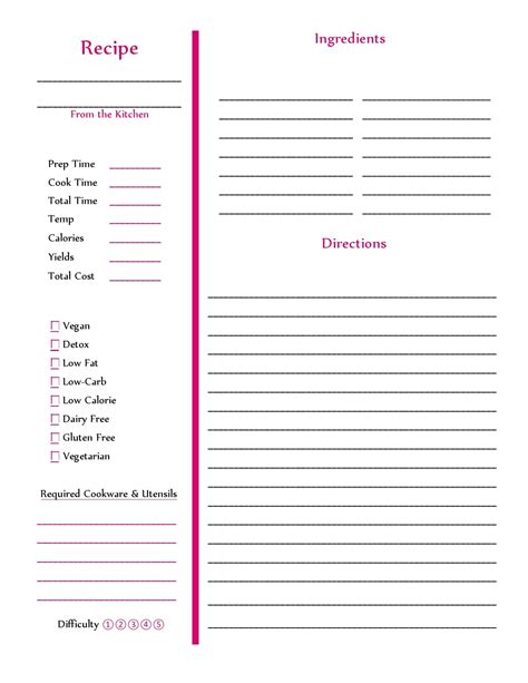 Templates For Recipe Book