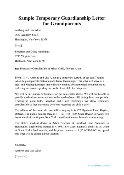 Temporary Guardianship Letter Template