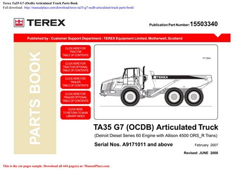 Terex Ta35 Articulated Truck Parts Catalog Manual