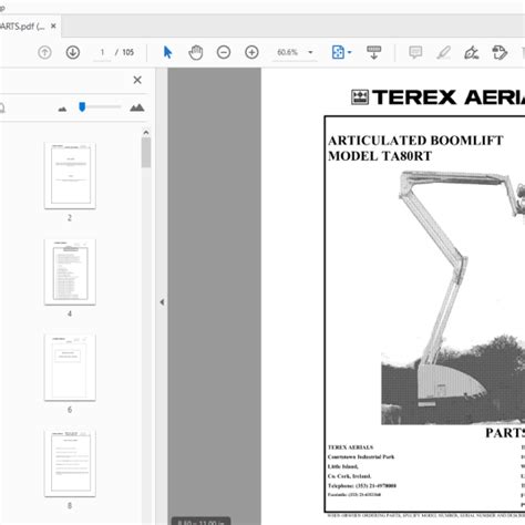 Terex Tb42 Tb50 Self Propelled Boom Lift Service Parts Catalog Manual